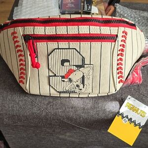 Peanuts Striped Belt Bag with Red Accents